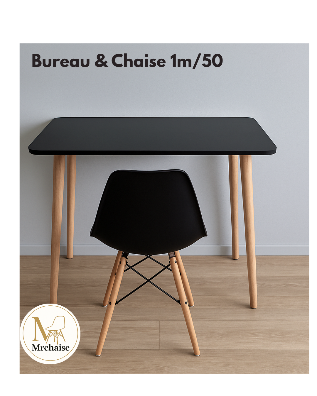 Scandinave Bureau avec Chaise "1m50 cm" "Noir"
