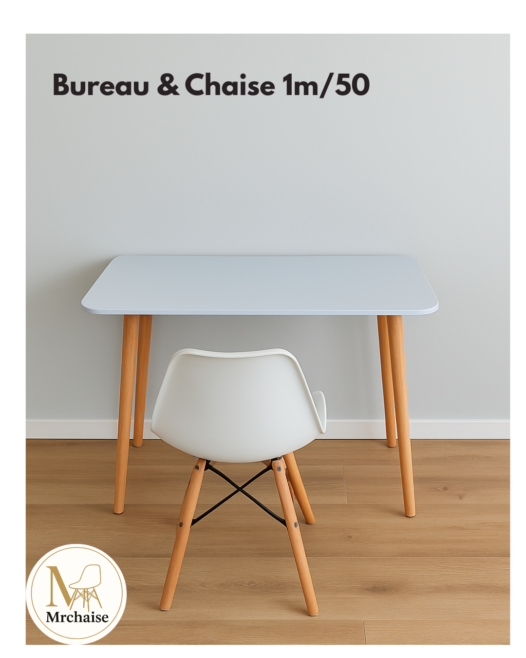 Scandinave Bureau "1m50 cm" & Chaise "Noir/Blanc"