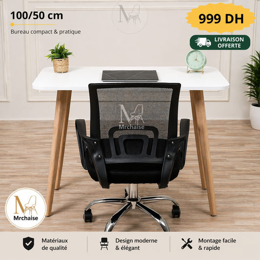 Scandy bureau + Chaise ergonomique "Blanc"