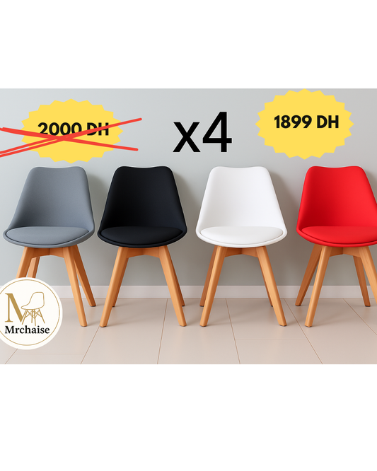 Pack Chaises Scandinaves Epongée ×4 "Blanc,Noir,Gris,rouge"