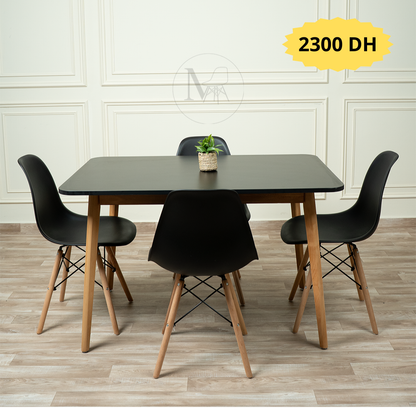 Table rectangulaire 120/80 cm "Blanc/Noir" + 4 Chaises Scandinaves