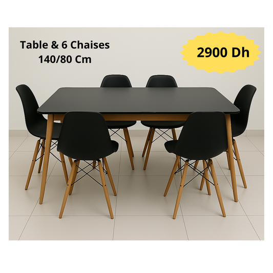 Table scandinave 140/80 cm+ 6 Chaises (Copie)