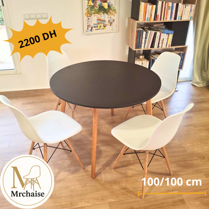 Table ronde 100/100 cm "Blanc/Noir/Beige" + 4 Chaises Scandinaves