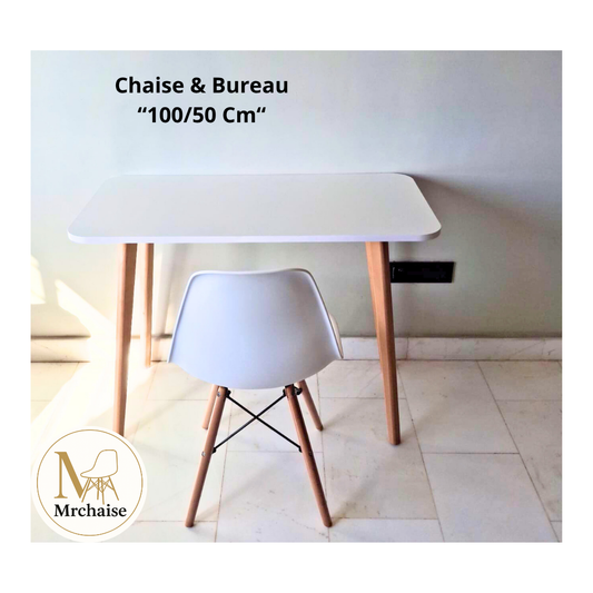 Scandinave Bureau "1m50 cm" & Chaise "Noir/Blanc"