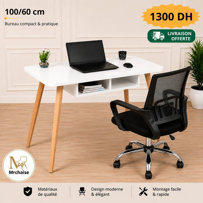 Bureau Alpha 100×60 cm seul ou avec chaise  – Blanc