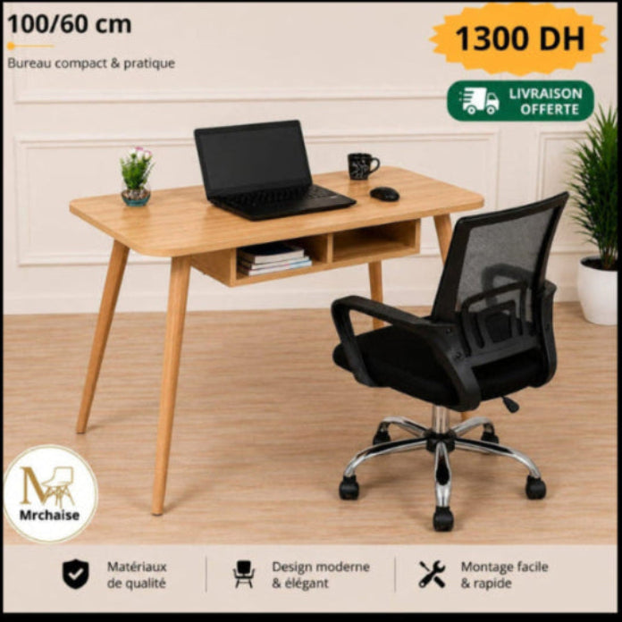 Bureau Alpha 100×60 cm seul ou avec chaise  – Chêne