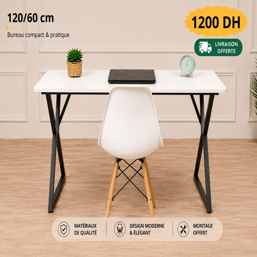 Bureau Loft Blanc 120 × 60 cm seul ou avec  Chaise