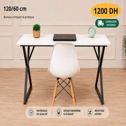 Bureau Loft Blanc 120 × 60 cm seul ou avec  Chaise