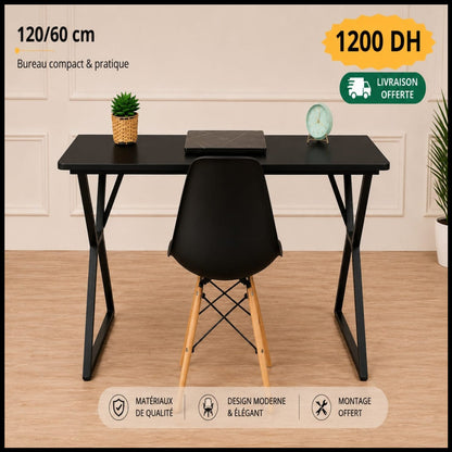 Bureau Loft Noir 120 × 60 cm seul ou avec  Chaise