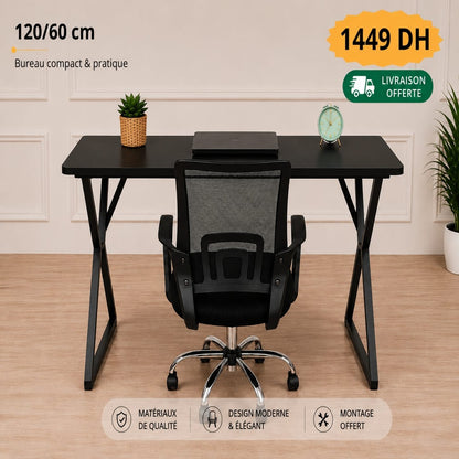 Bureau Loft Noir 120 × 60 cm seul ou avec  Chaise