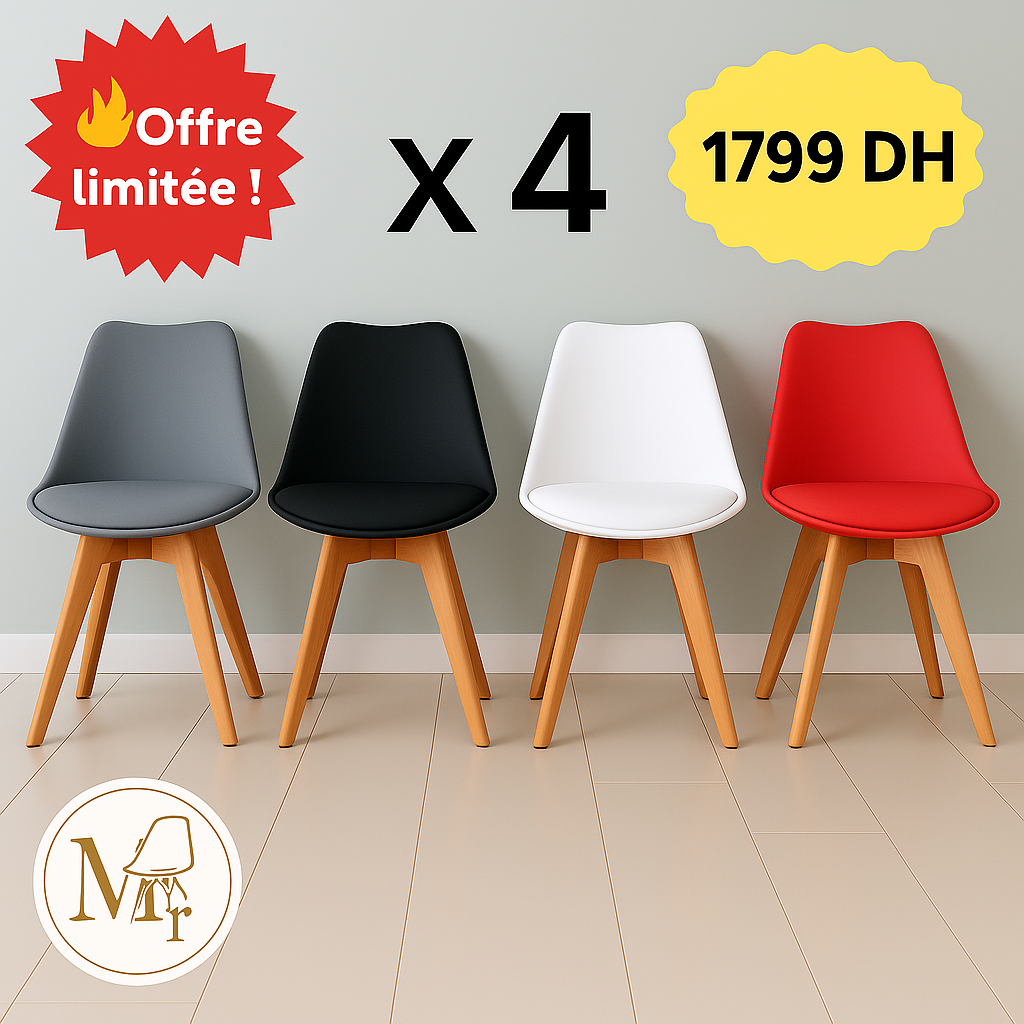 Pack Chaises Scandinaves Epongée ×4 "Blanc,Noir,Gris,rouge"