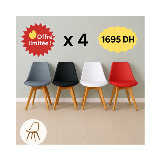Pack Chaises Scandinaves Epongée ×4 "Blanc,Noir,Gris,rouge"