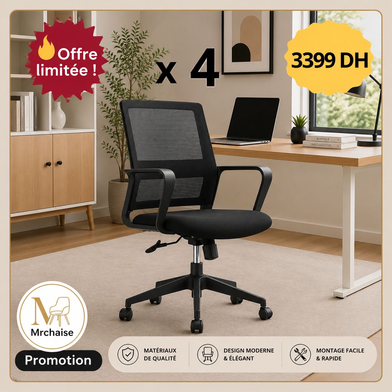 Pack 4 Fauteuils Ergos  "Nova Mesh"