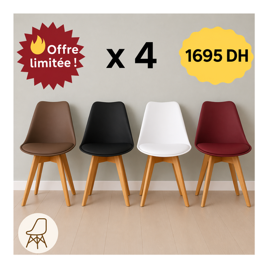 Pack Chaises Scandinaves Epongée ×4 "Blanc, Noir, Marron, rouge"