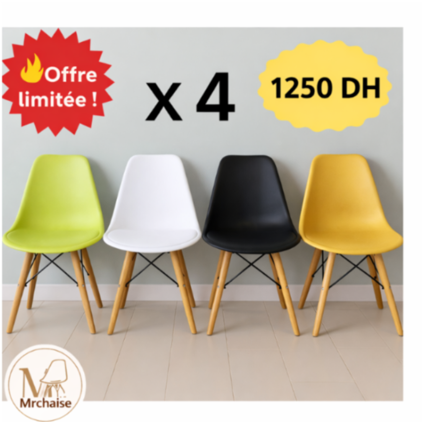 Pack 4 chaises scandinaves "Blanc,Noir,Vert,Jaune"