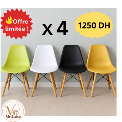 Pack 4 chaises scandinaves "Blanc,Noir,Vert,Jaune"