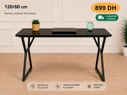 Bureau Loft Noir 120 × 60 cm seul ou avec  Chaise
