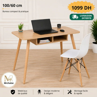Bureau Alpha 100×60 cm seul ou avec chaise  – Chêne